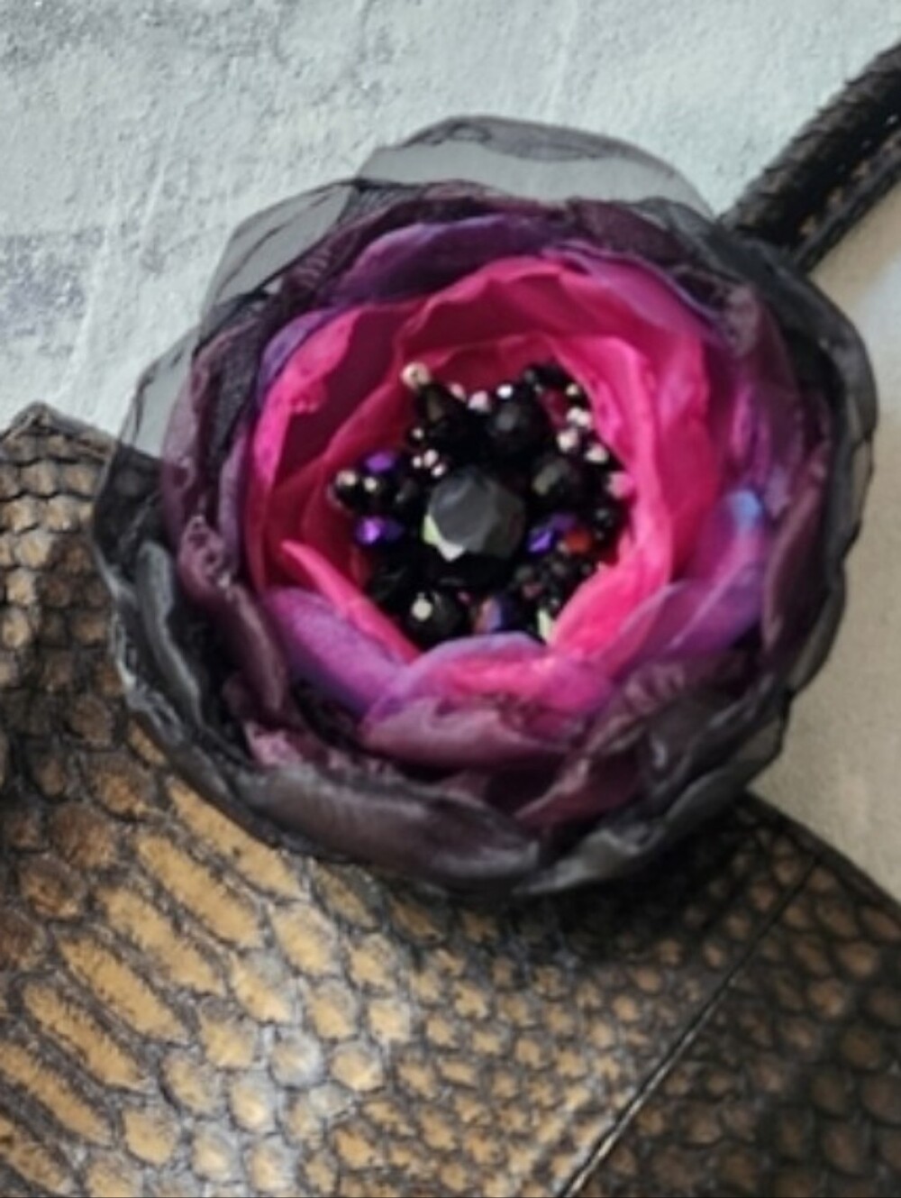 💛Boho Rose Brooch Clip Apple Blossom Purple Camelia Flower Concept Made in USA